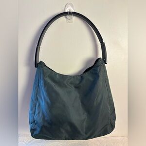 Prada Dark Green Nylon Shoulder Bag with Black Handle